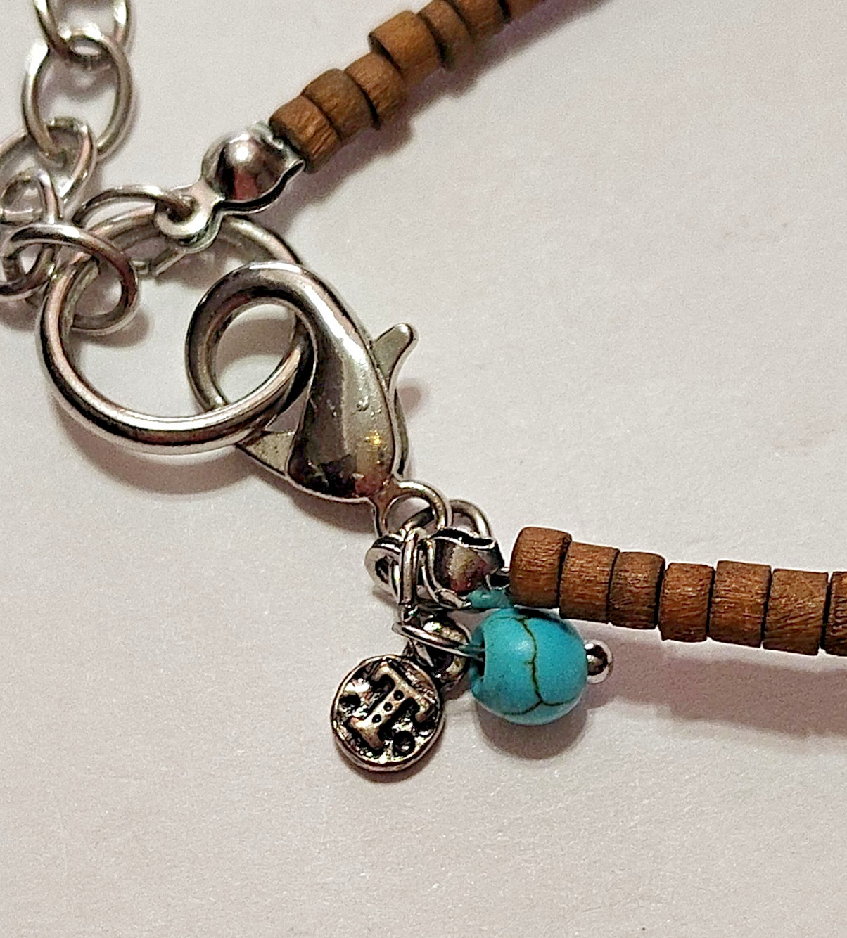 Treska Signed Boho Single Strand Multicolor Beaded Necklace w/ Resin Pendant