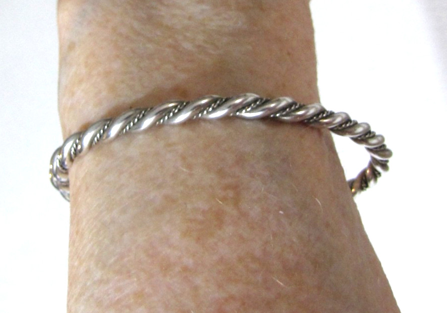 Vintage Sterling Silver Twist Rope Cuff Bracelet Minimalist Southwest Stackable