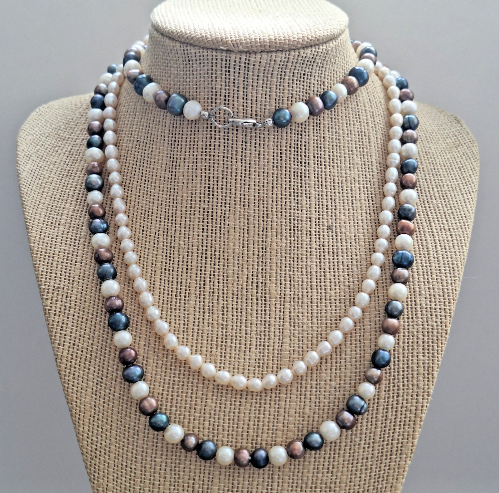 Vintage Genuine Freshwater Pearl Necklace Lot Multicolor 29.5″ & White 16.75″ 