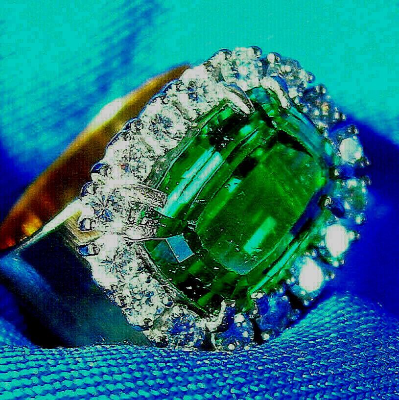 EARTH MINED Sea foam Blue Green PARAIBA Tourmaline DIAMOND Designer Deco Ring