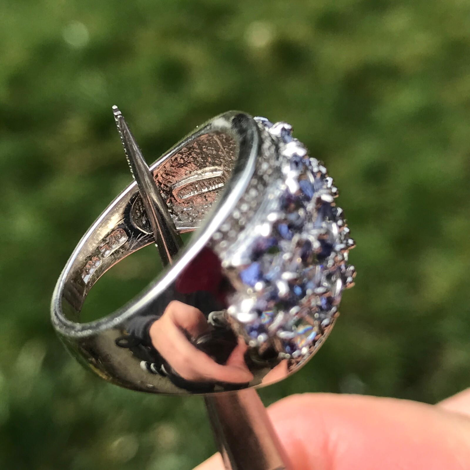 TANZANITE Ring 925 Dome Sterling Silver Cluster 3 row Faceted Zircon SGR VTG sz7