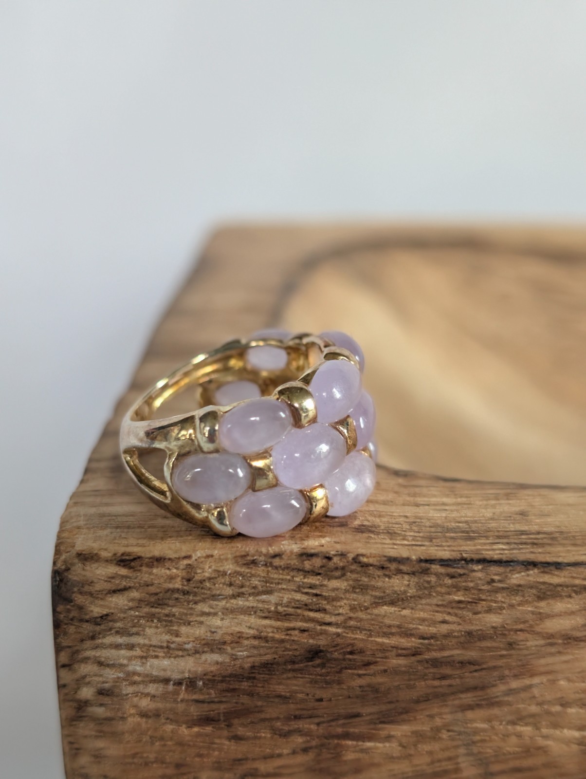 Vintage Lavender Jade Jadeite Bubble Ring Gold Tone Sterling Silver Size 6