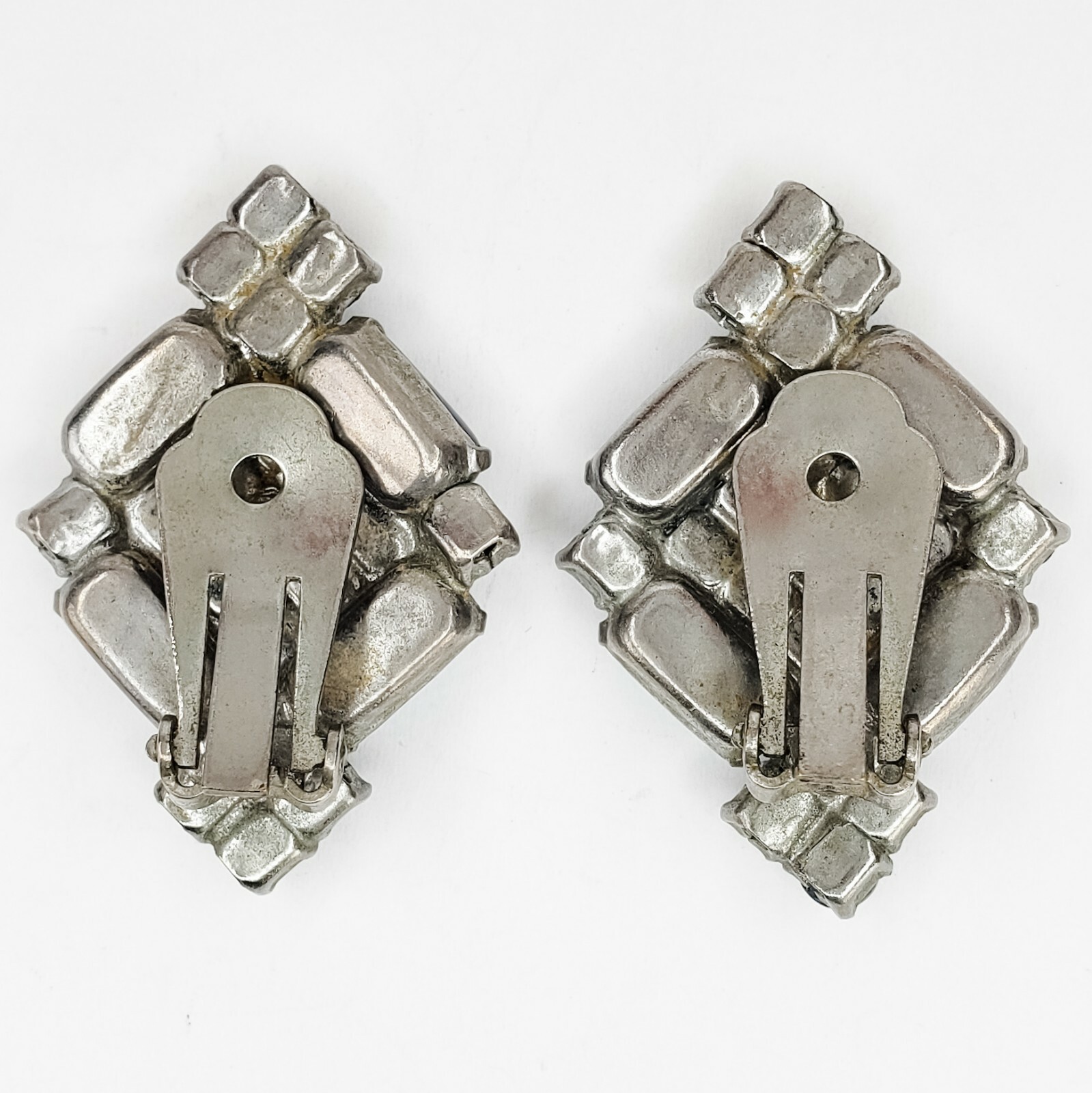 Vintage Blue Prong Set Rhinestone Clip On Earrings