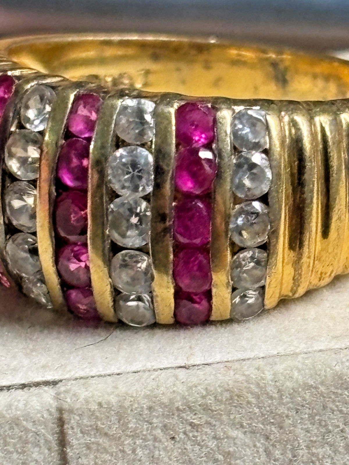 Vtg DBJ DEE BERKLEY Jewelry 925 sterling silver gold RUBY & CZ men’s RING size 8