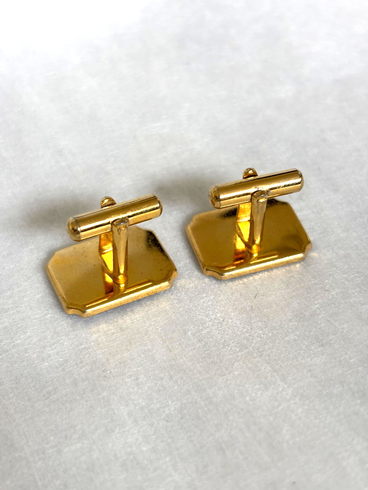 Vintage Japanese Damascene Cufflinks Mt Fuji Pagoda Zogan Inlay Gold Tone Retro