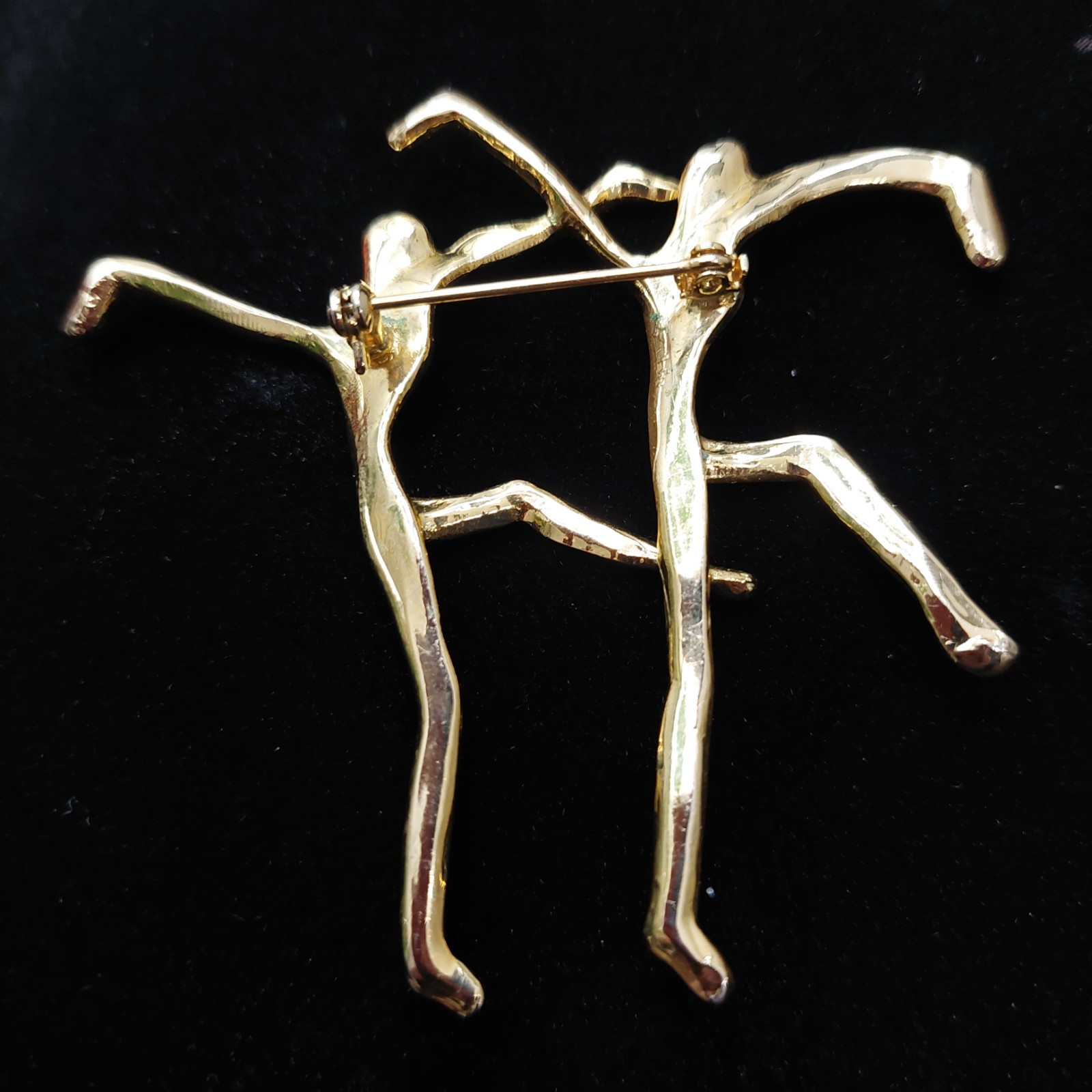 Modern Abstract Dancers Brooch Gold Tone Matte Shiny Finish Contemporary Art Pin