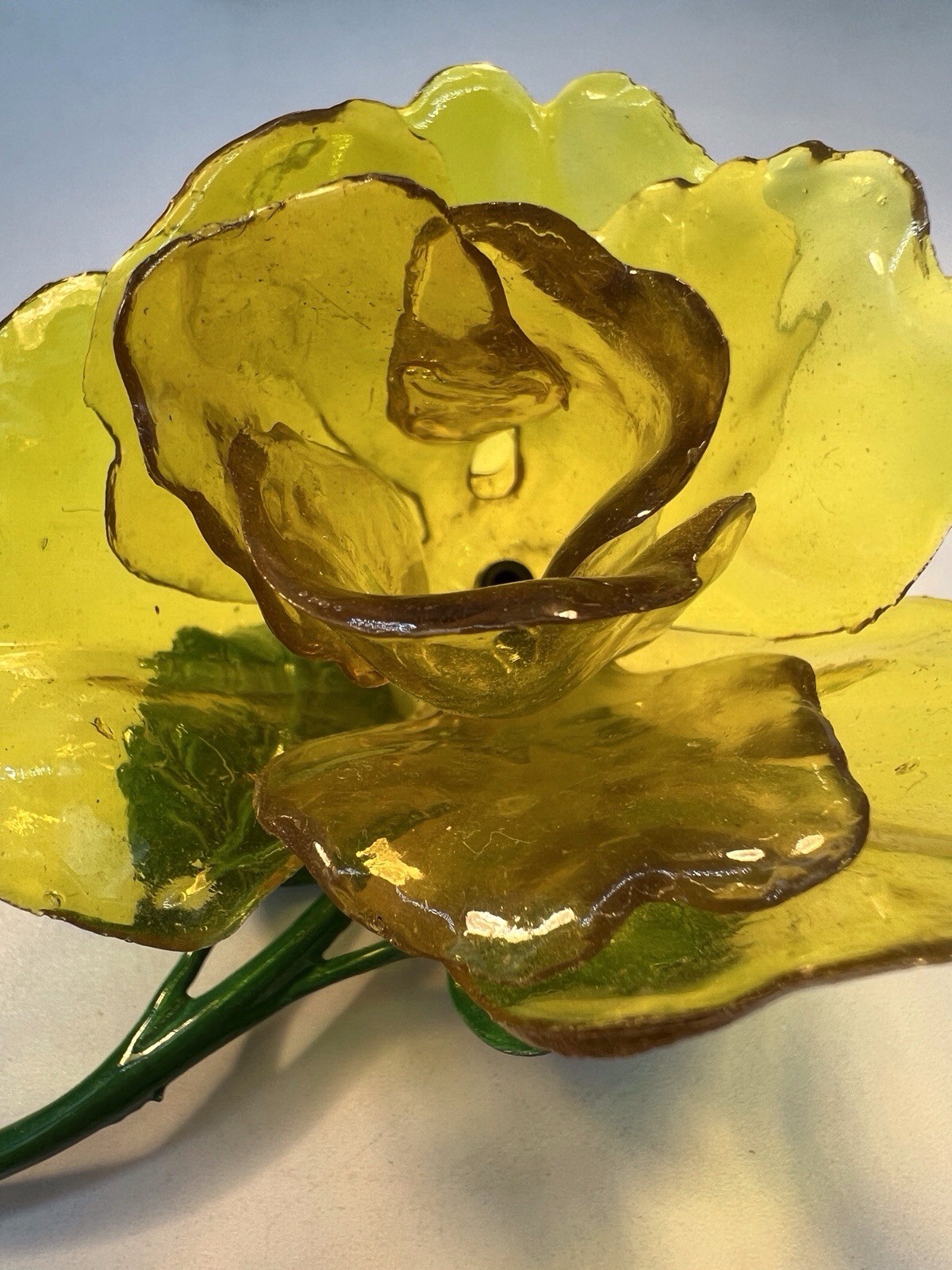 Huge Yellow Flower Brooch Cellulose Acetate Rose Enamel Spring Summer Fab! WB