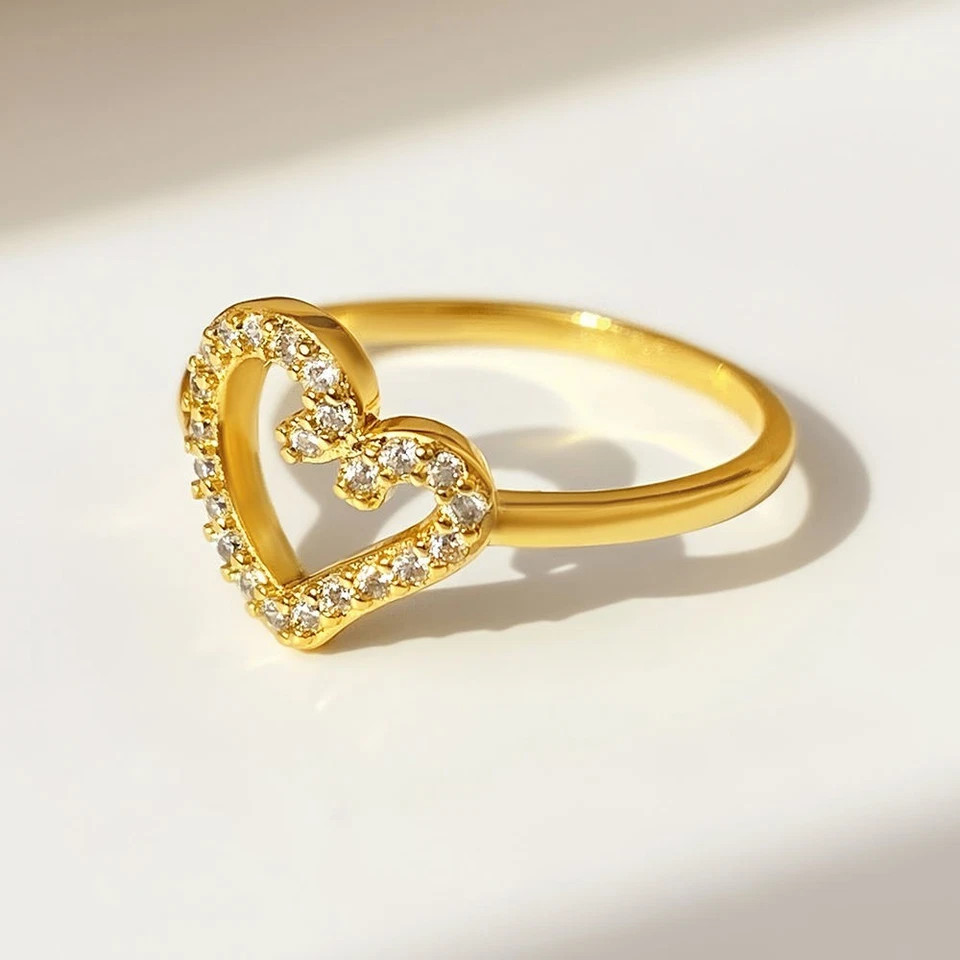 0.23TCW Round Cut White Moissanite Heart Pattern Wedding Ring 10K Yellow Gold FN