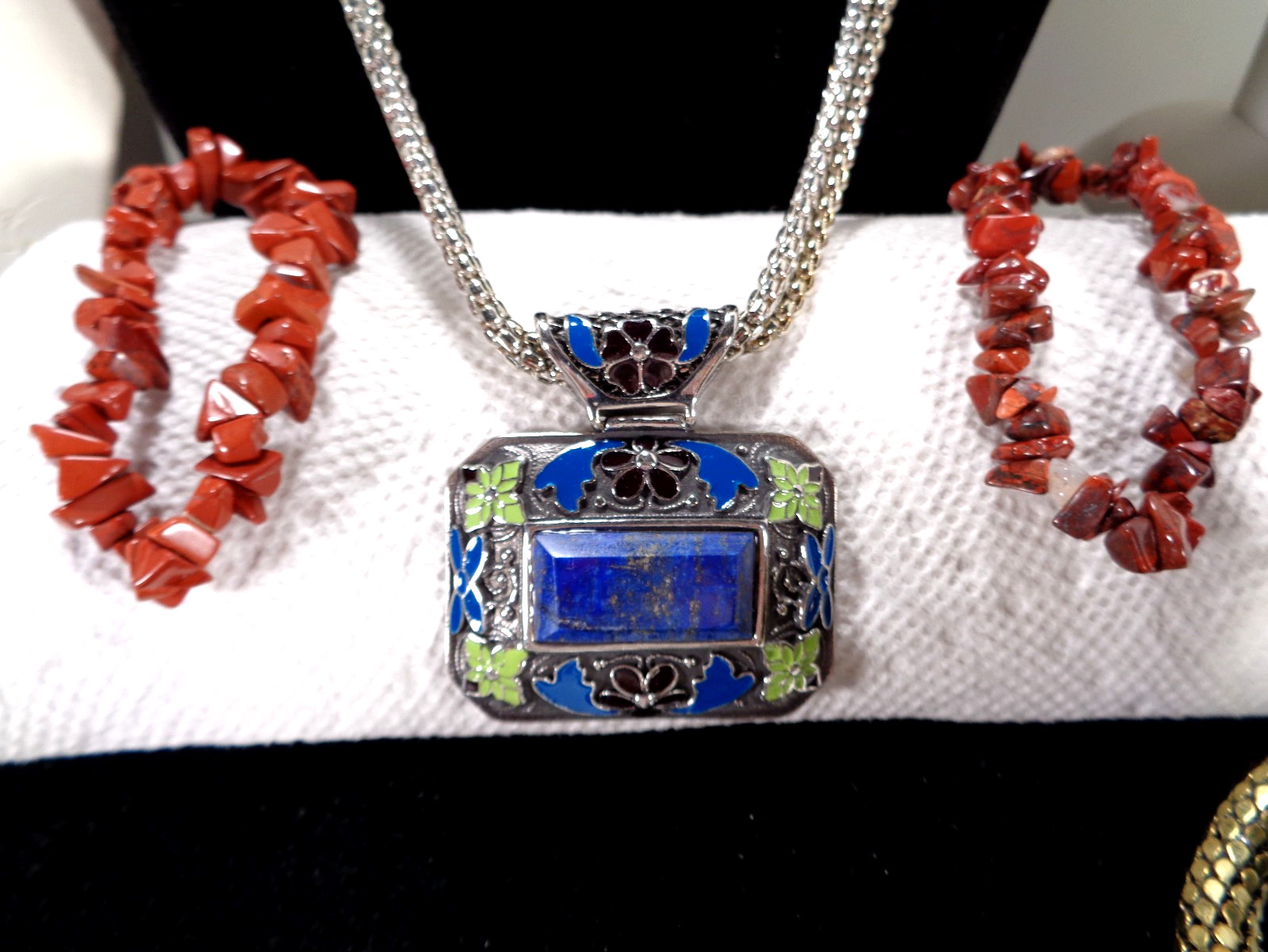 Chunky Mix Blue Red Rhinestone Figural Stone Necklace Bracelet 22 Pc Jewelry Lot