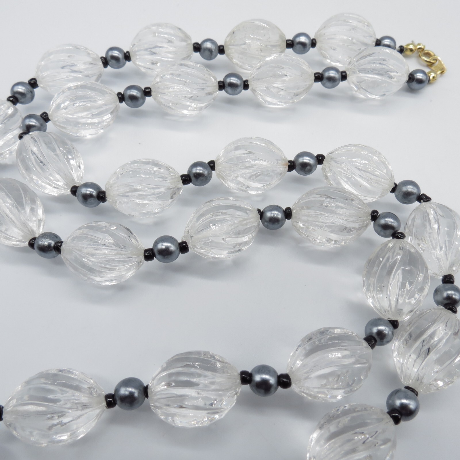 Vintage Clear Beaded Necklace Lightweight Retro 30″