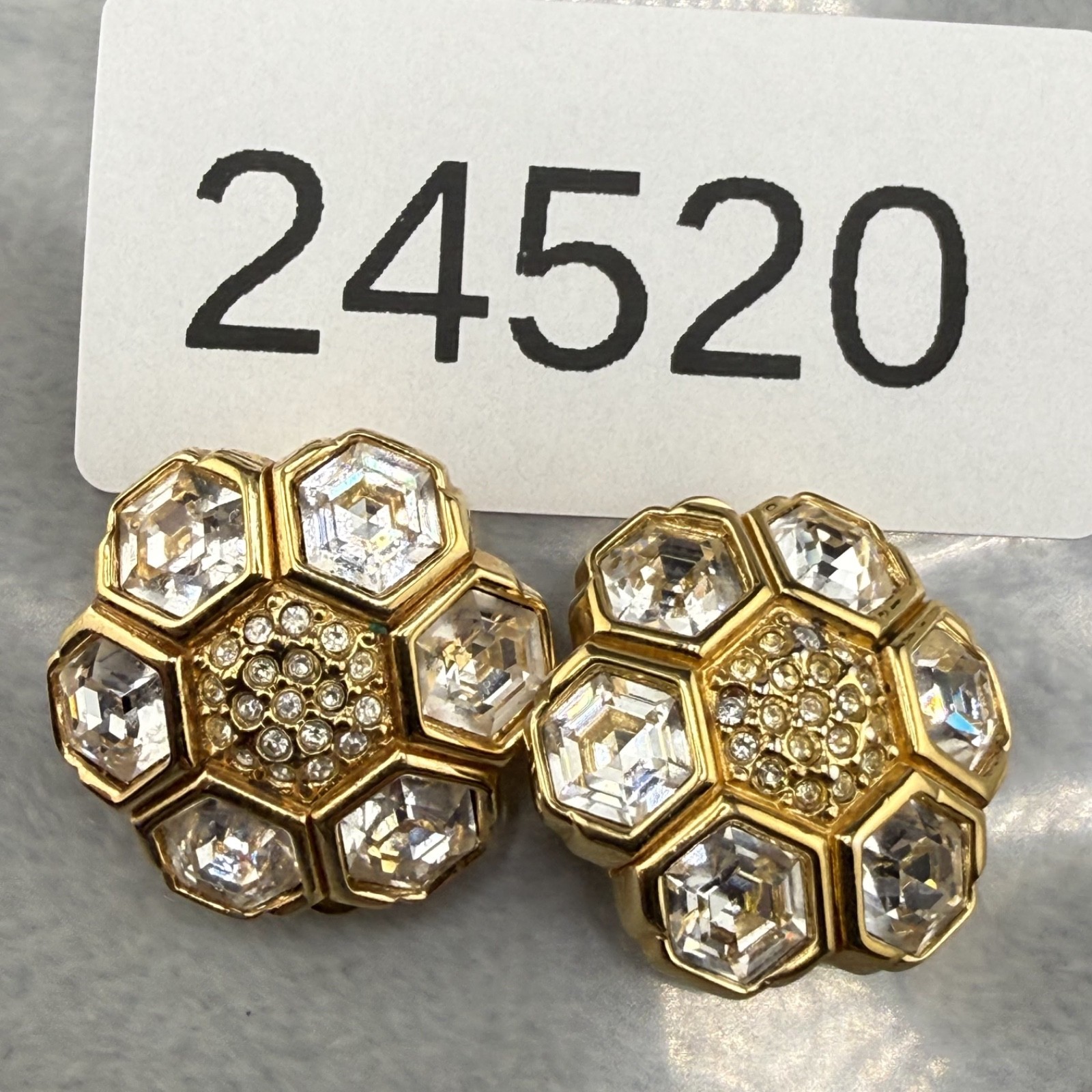 Vintage Swarovski Earrings Rhinestone Clip Ons Honeycomb