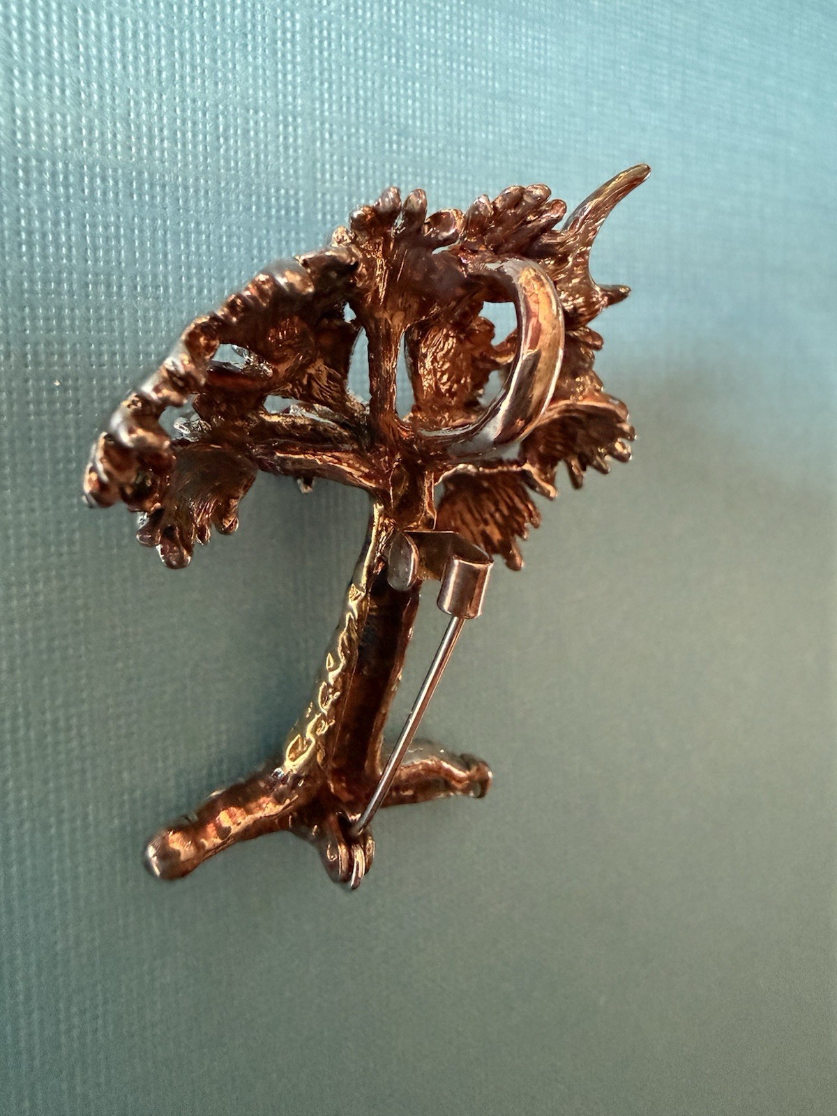 Vintage MJ SIGNED silver & gold tone Palm Tree Crescent Moon / Pendant – Brooch