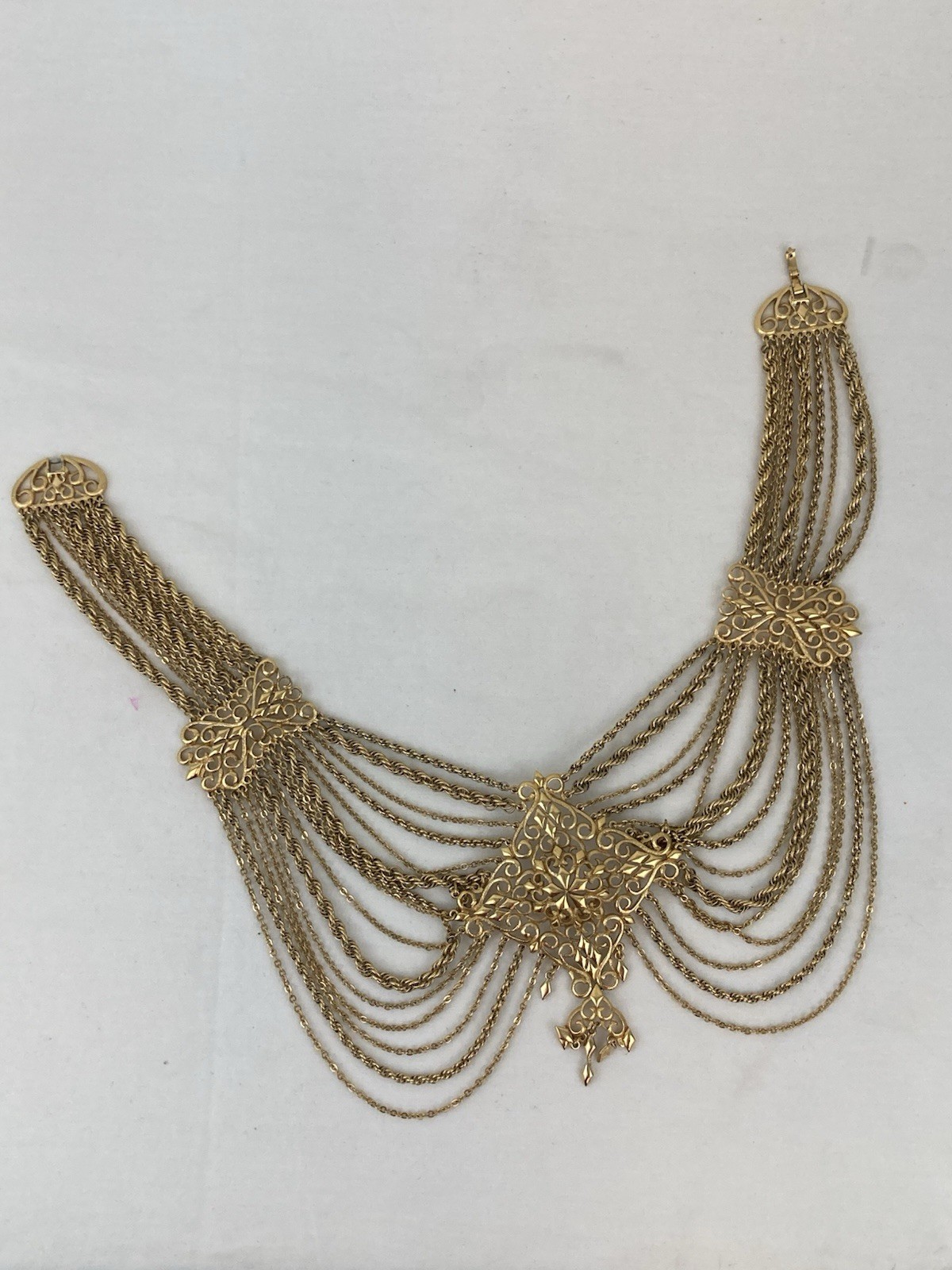 Vintage 1969 Monet Festoon Necklace Gold Tone Statement Piece Rare Excellent
