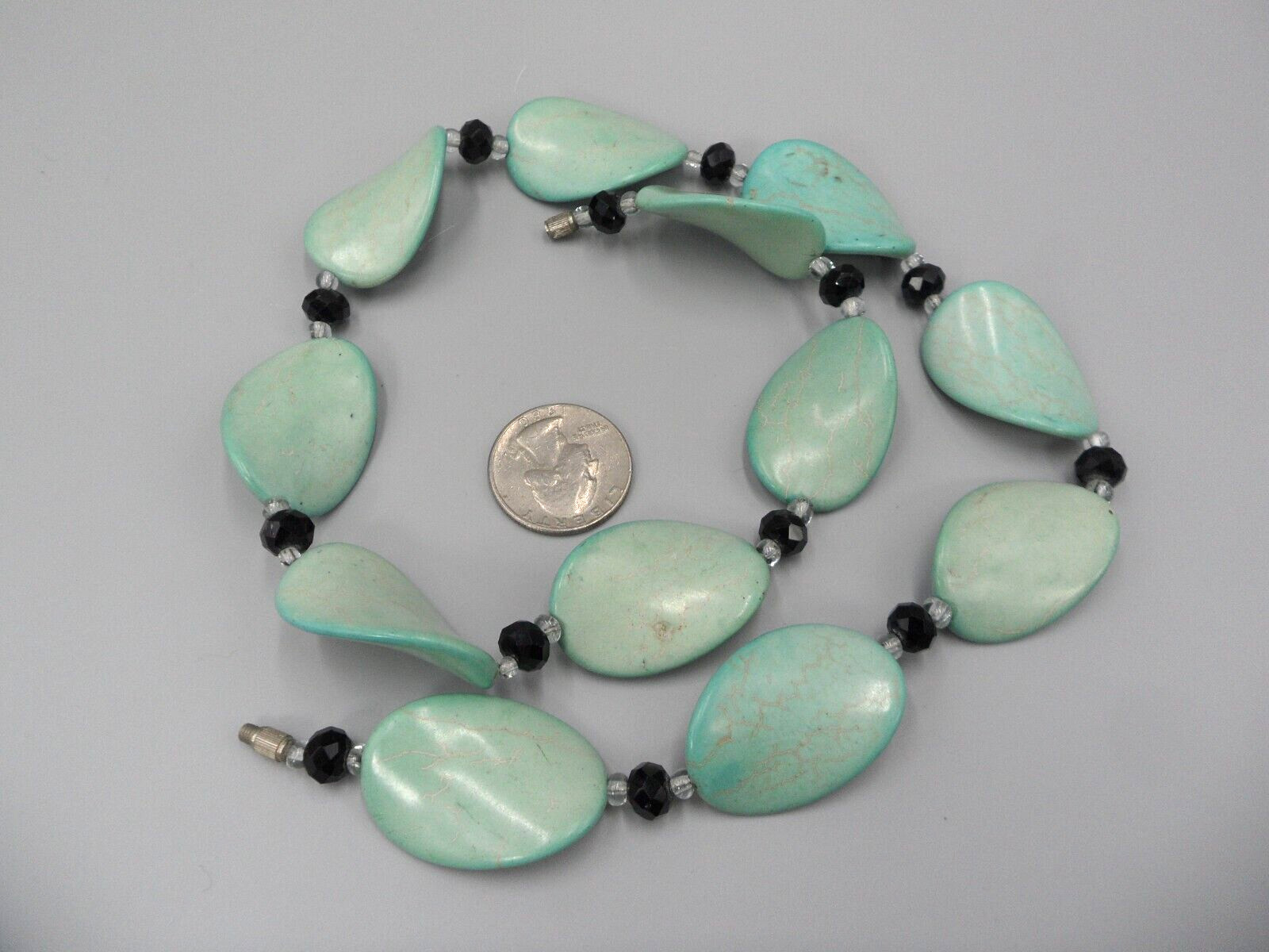 Art Deco Gemstone Collar Necklace Twisted Wavy Turquoise Ovals Glass Beads 22″