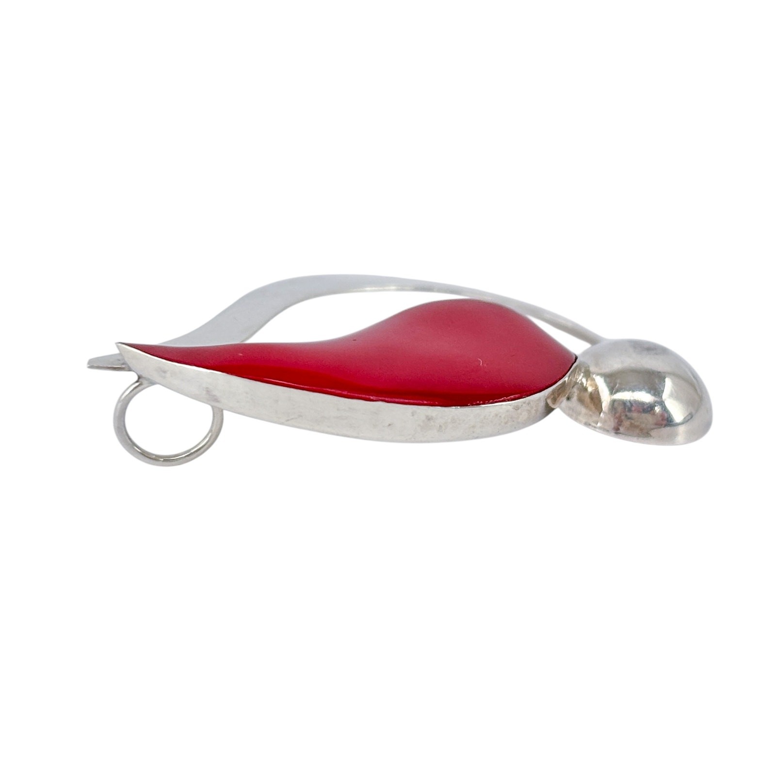 Red Enamel Abstract Pendant | Vintage Sterling Silver 925