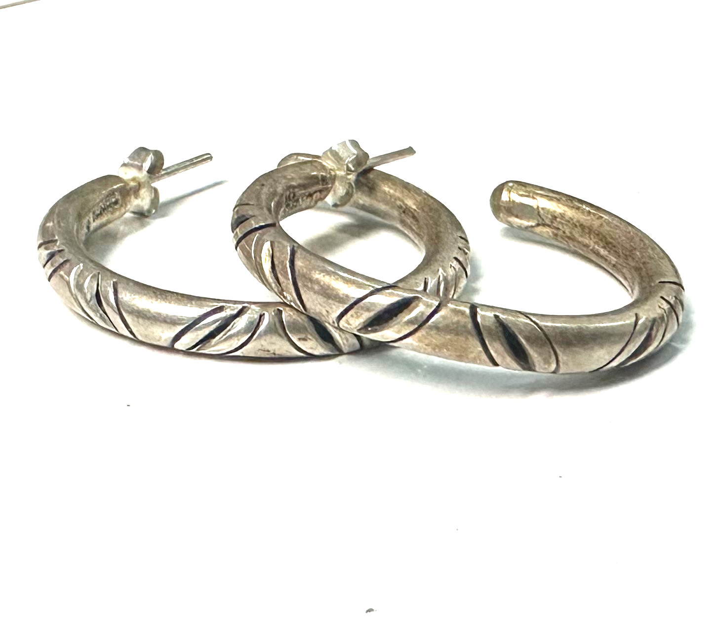 Signed MWS Mexico Sterling Silver Hoop Earrings 925 Large Etched Hoops 12.4g #10