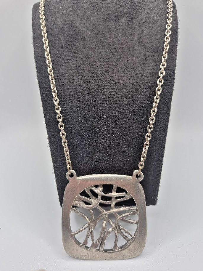 Vintage 1970’s Scandinavian Modernist Pewter Pendant Necklace Nordic Unisex/GOOD