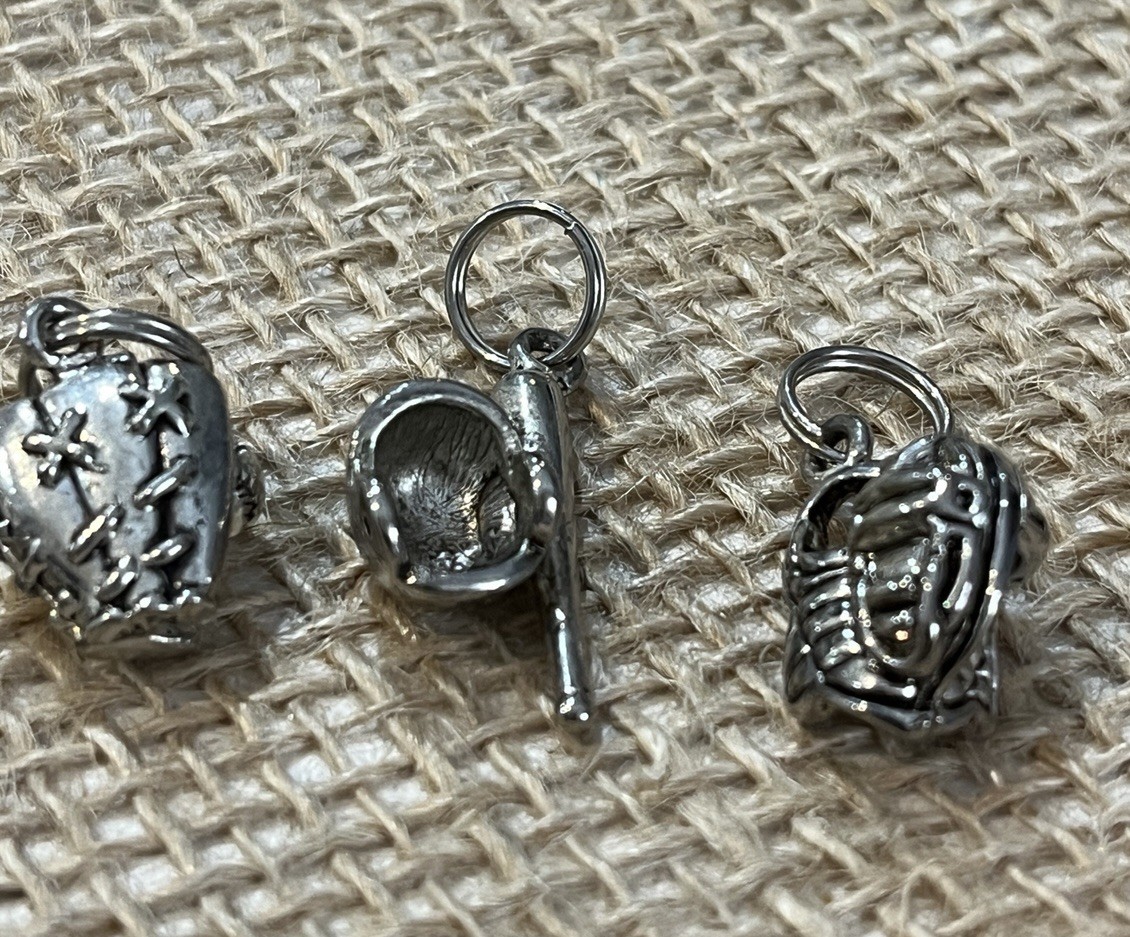 Lot of 6 Baseball Themed Silver-Tone Charms Pendant Metal Alloy Sports Son Craft