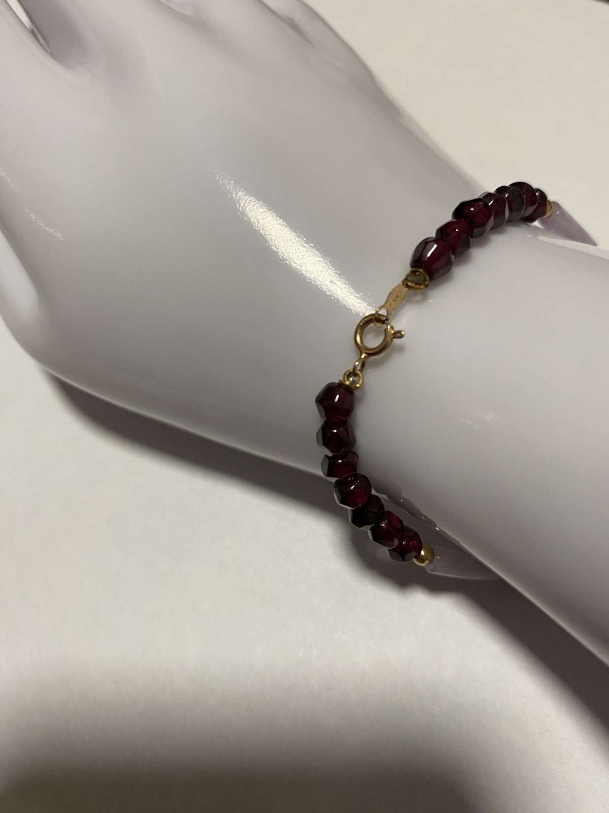 14kt Rose Quartz Garnet Necklace 16” Bracelet 6.5” Set