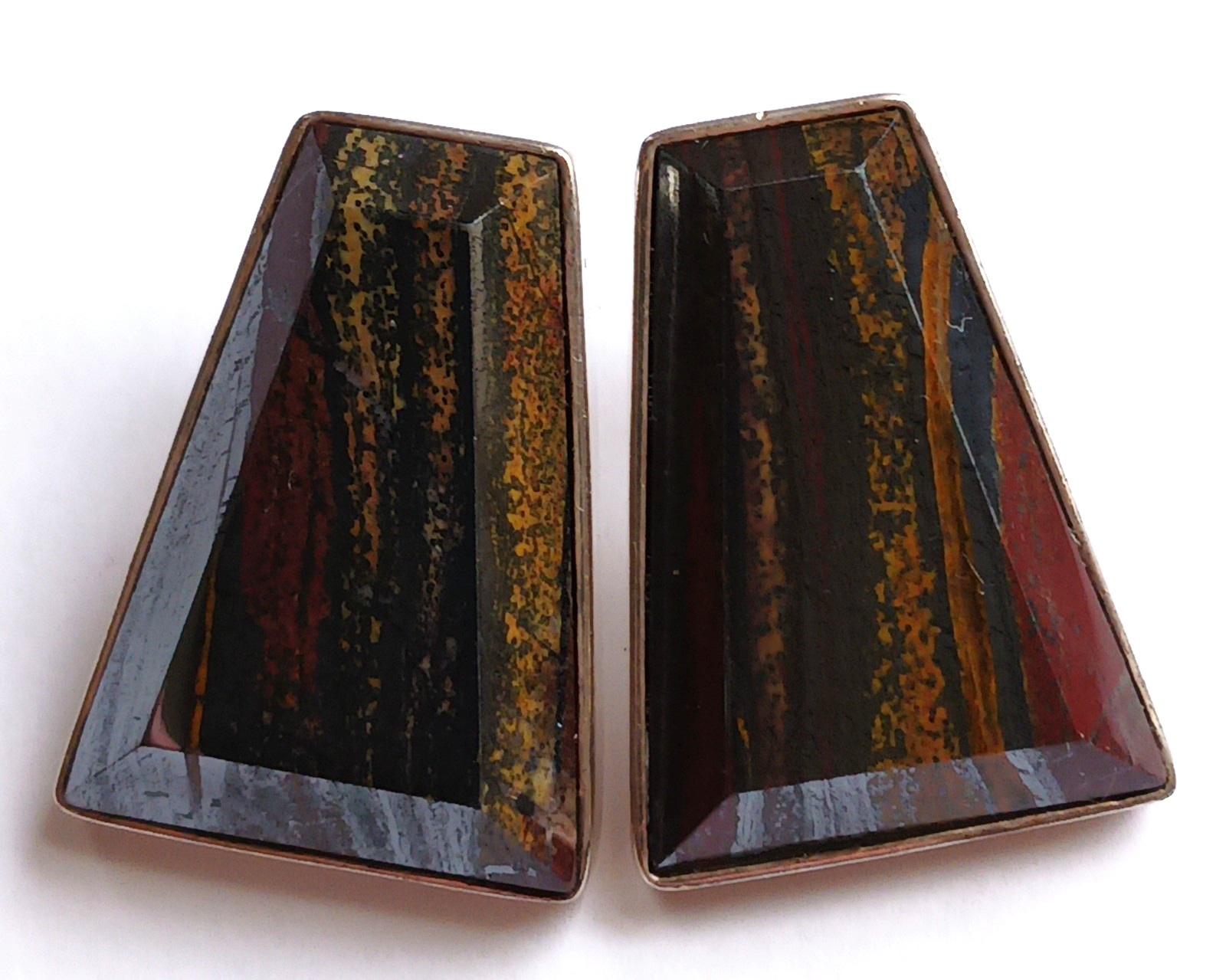 DRT Jay King Sterling Silver Tiger Iron Gemstone Modernist Pierced Earrings
