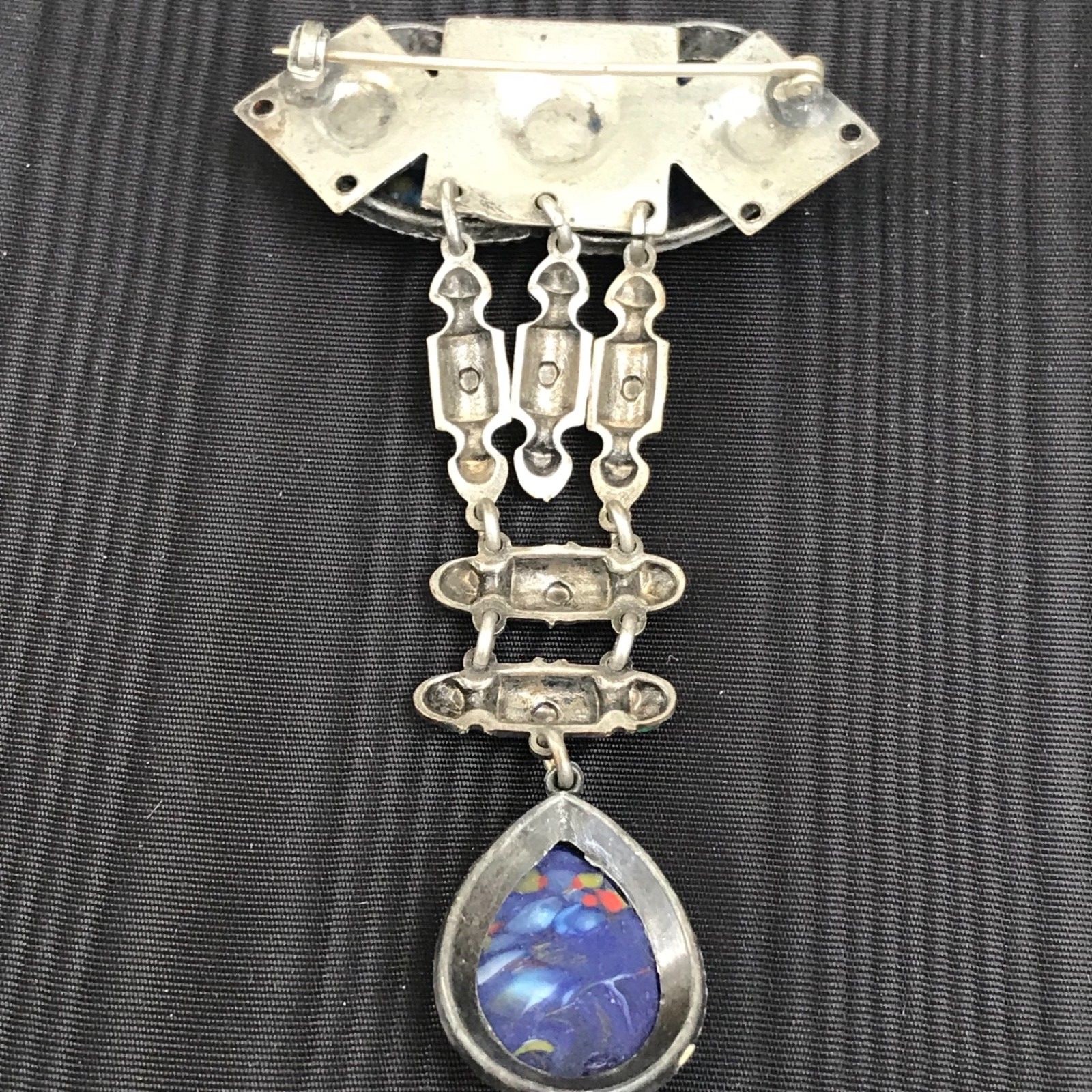 ANTIQUE NORTH AFRICAN TRIBAL ENAMEL AND BLUE GLASS AMULET PIN