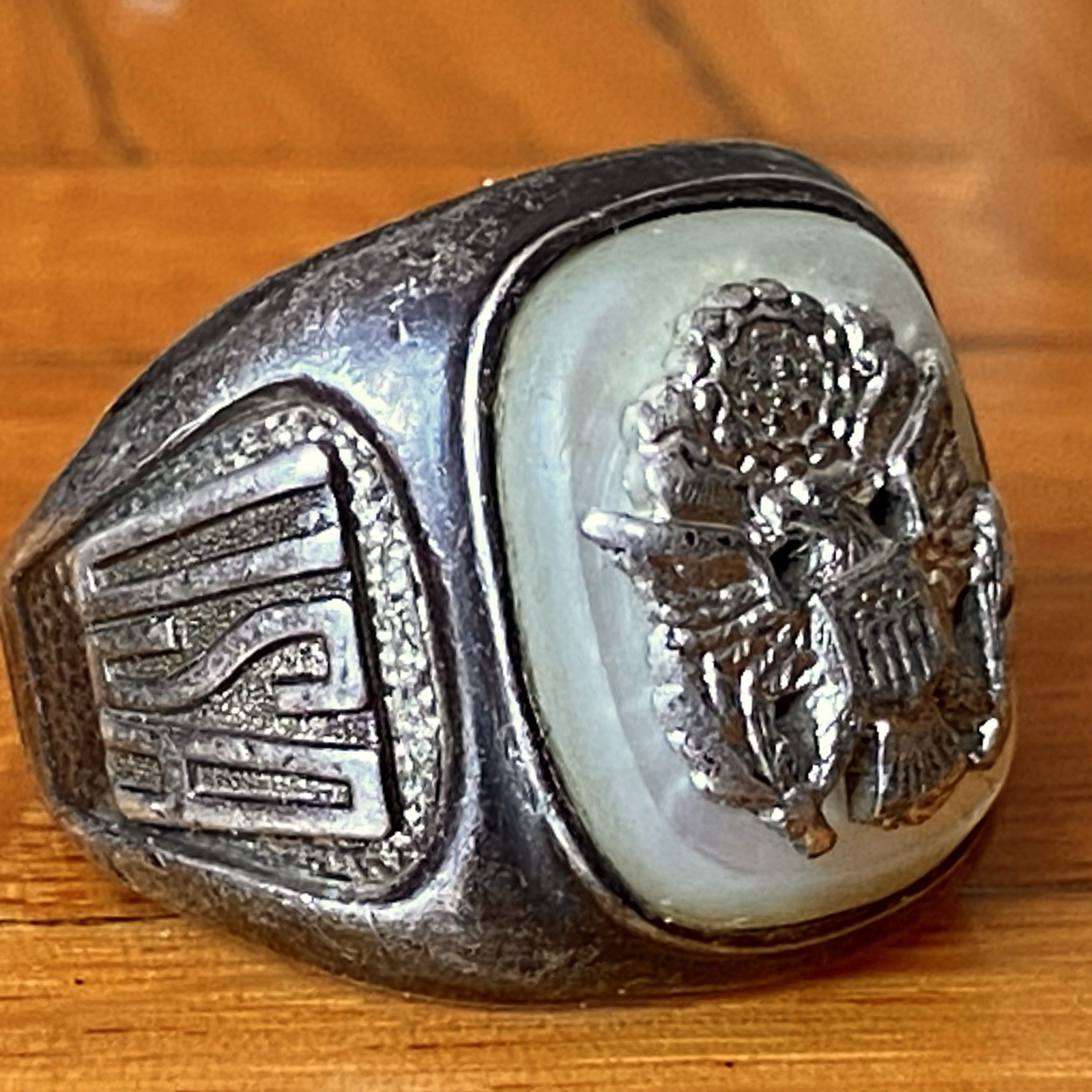 Vtg 40’s C&C Sterling Silver US Army Ring WWII 925 Mother of Pearl sz 10.5 ~READ