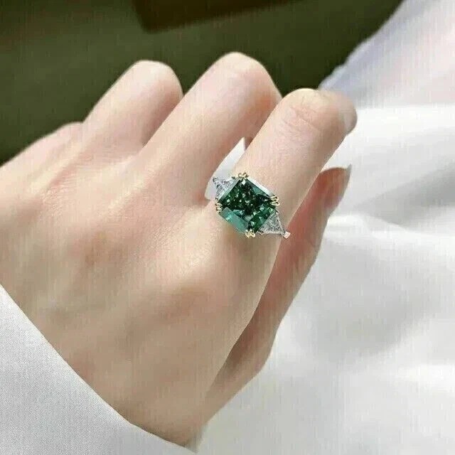 3Ct Art Deco Style Green Lab Created Emerald Engagement Wedding 925 Silver Ring