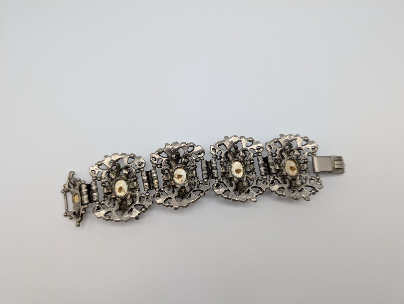 Vintage Victorian Selro Selini Style Baroque Faux Pearl Flower Panel Bracelet