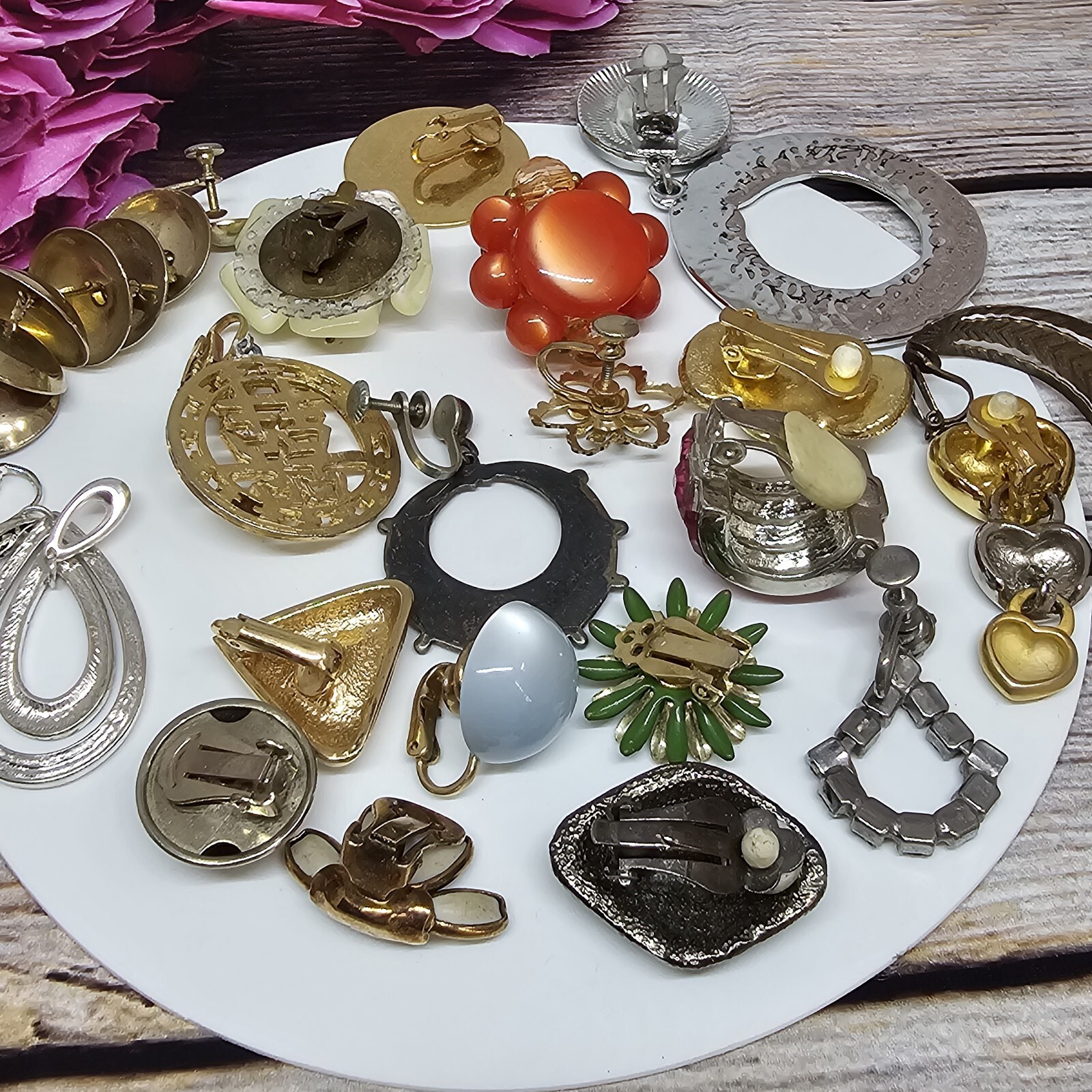 Single Mismatched Vintage Earrings Lot 70’s 80’s Retro Mod Statement Clip On