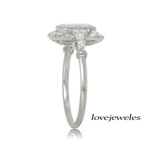 2.50CT Emerald Cut Lab-Created Diamond Vintage Halo Engagement Ring 925 Silver