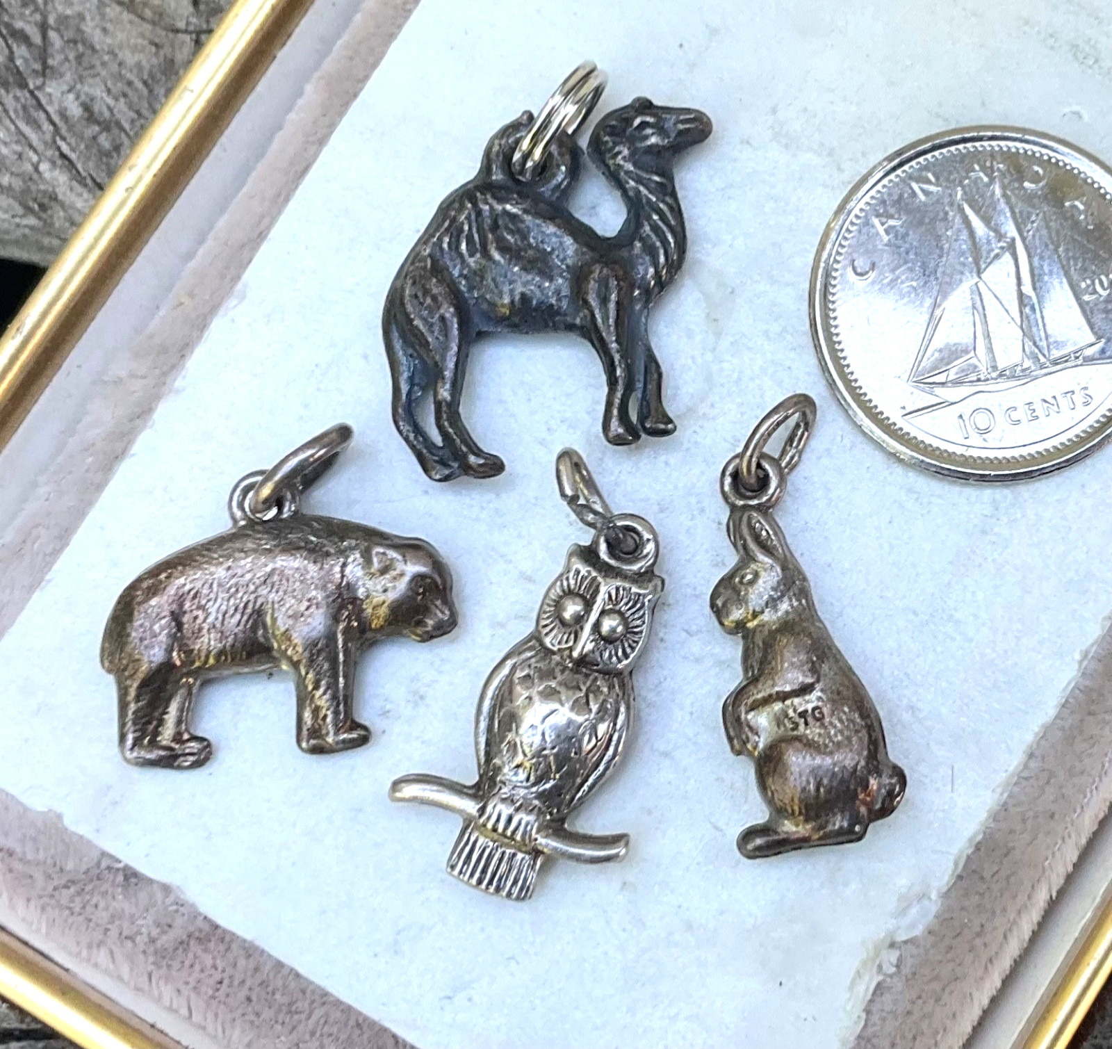 Vintage Sterling Charms ANIMALS Bear Owl Bunny Rabbit Camel LOT