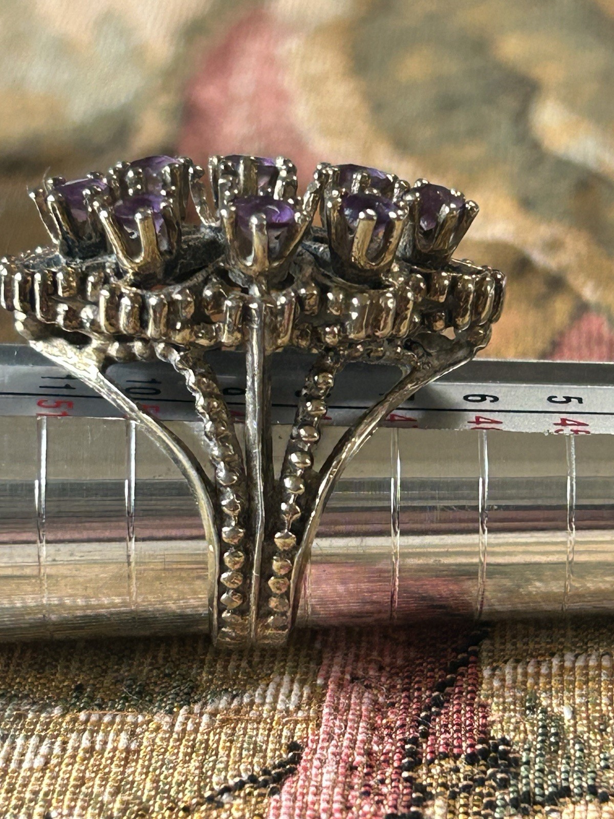Vintage Sterling Ring Multiple Purple Stones SZ 5