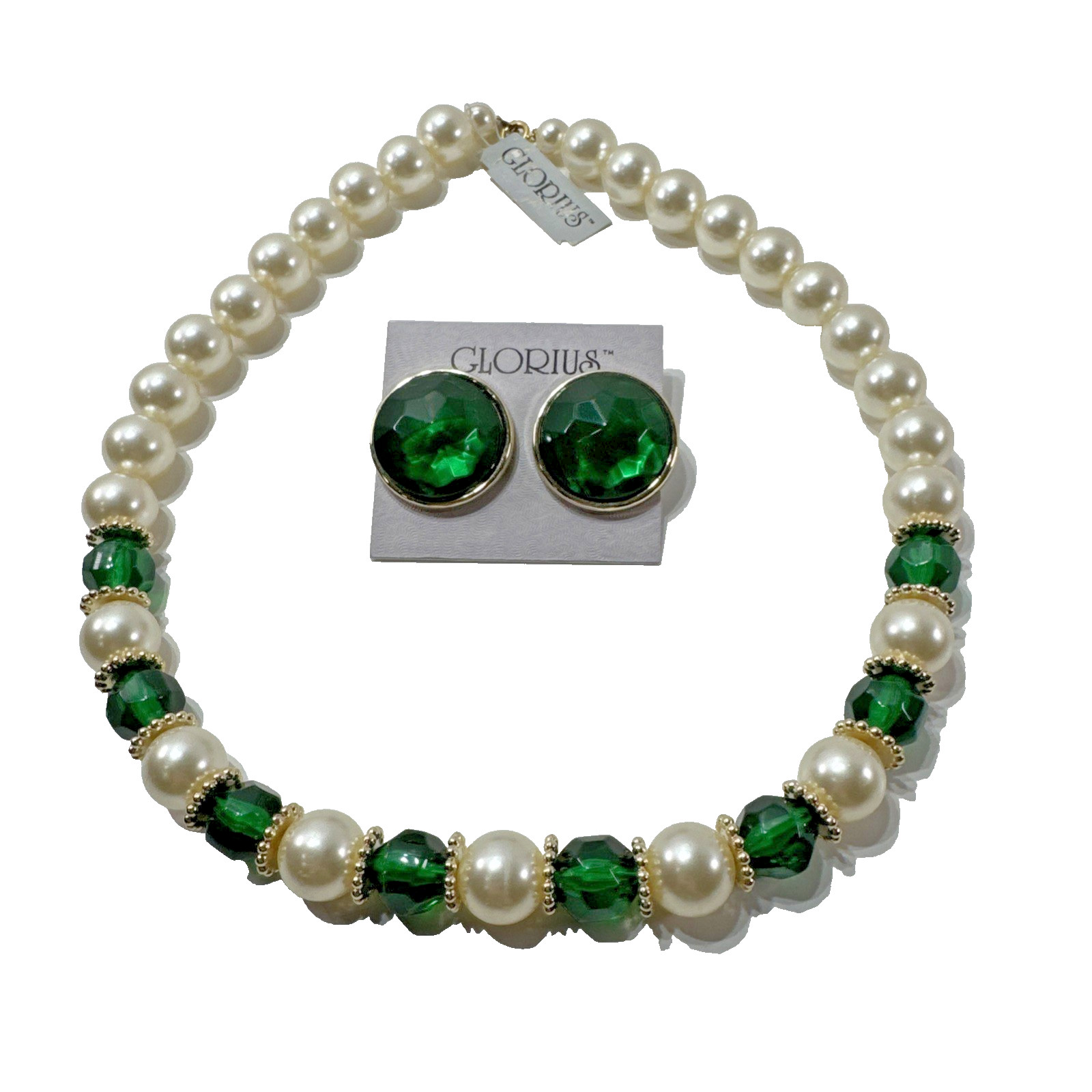 NEW OLD STOCK Vintage GLORIUS BRAND 80s Chunky Costume Necklace & Earrings