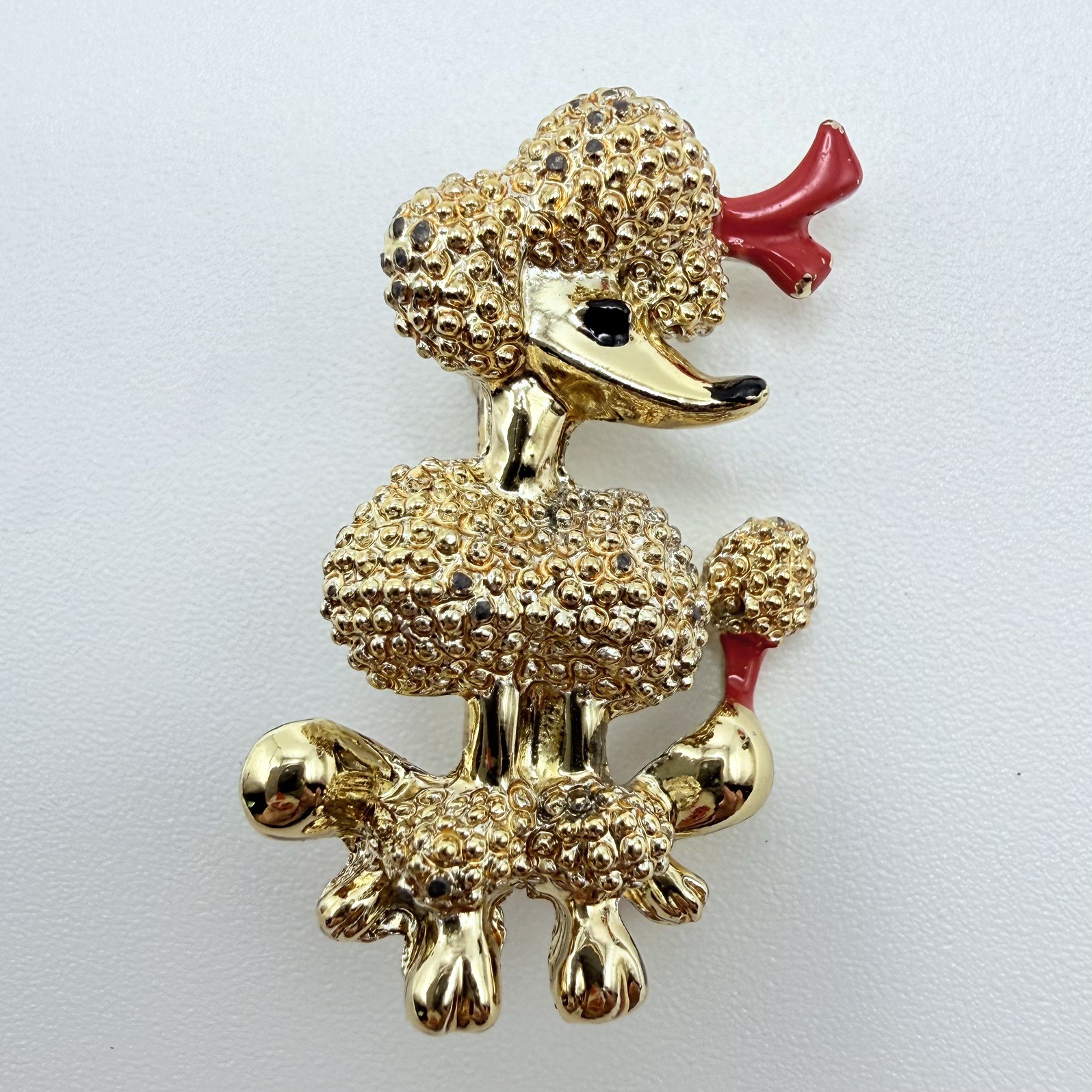 Gold-Tone Enamel French Poodle Dog Pin Brooch Vintage