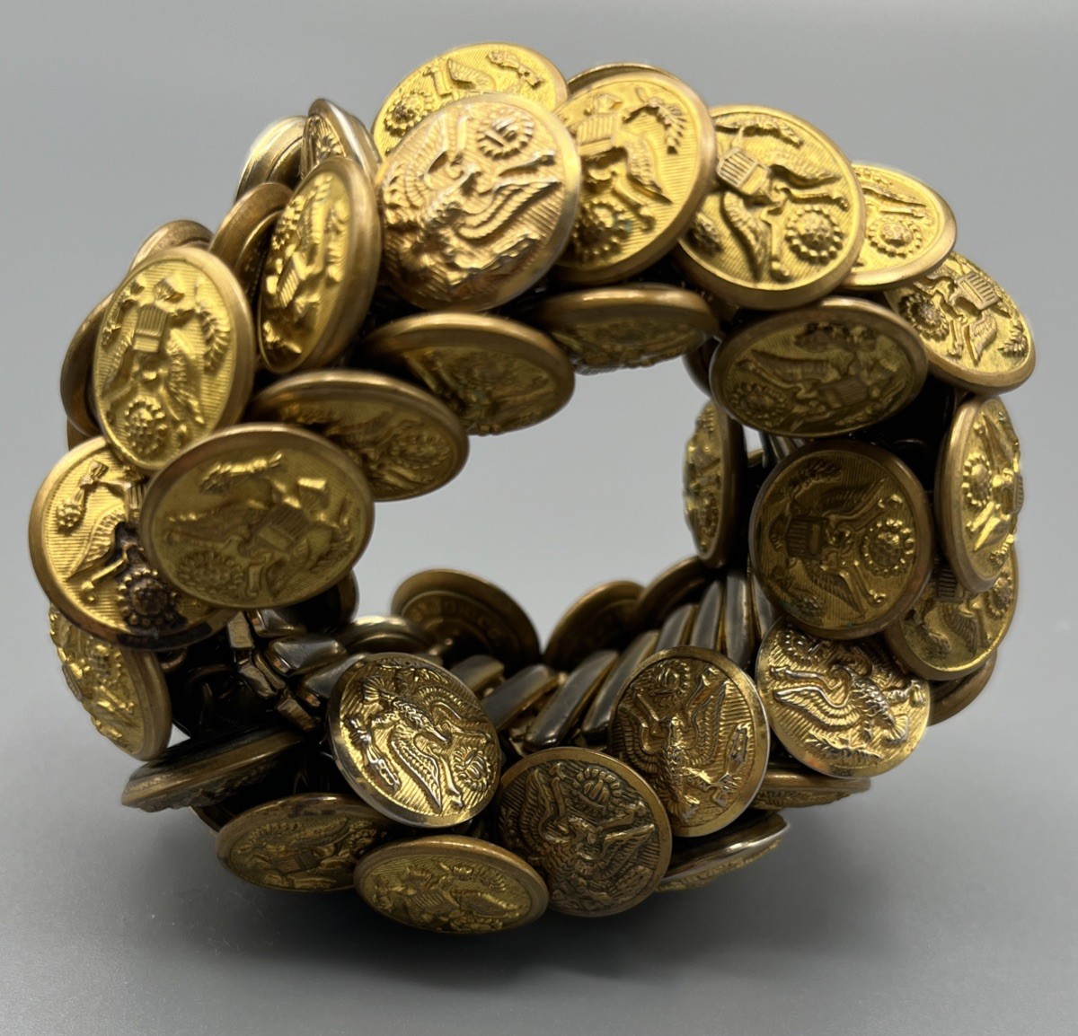 Vtg Bracelet w/Antique Superior Quality Button Co Brass Eagle Uniform Buttons
