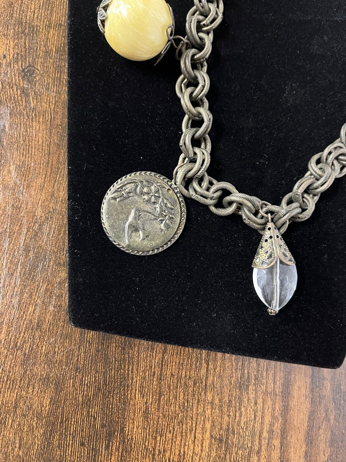 Vintage Chunky Charm Choker Silver Tone Necklace 14″ Long Hippie Trendy Boho