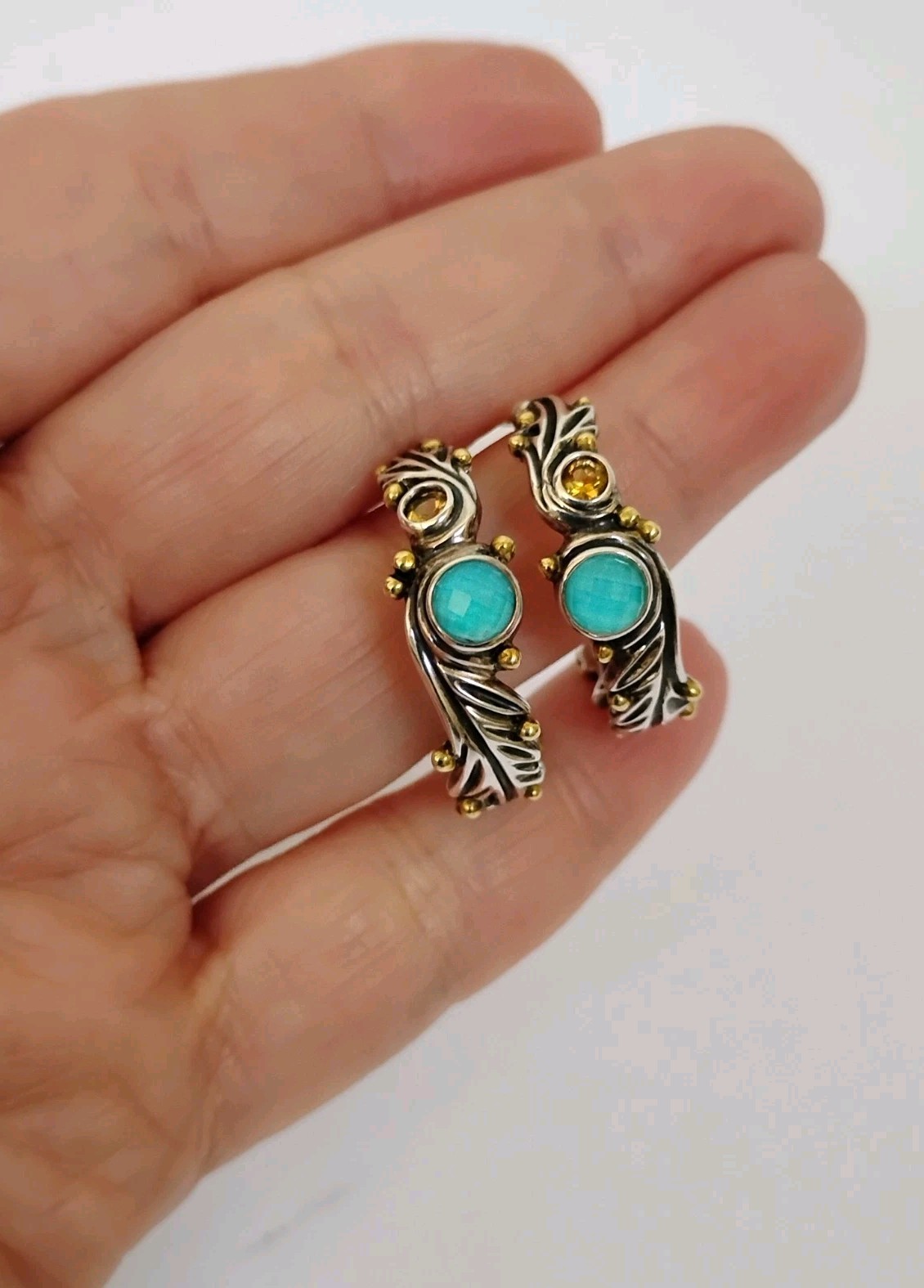 Rare Echo of the Dreamer Sterling Silver Bronze Turquoise Citrine Hoop Earrings
