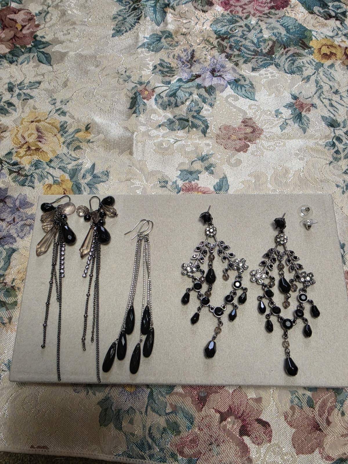 Lot Of Three Vintage Black Crystal Dangle Earrings For Pierced Ears Very Trendy