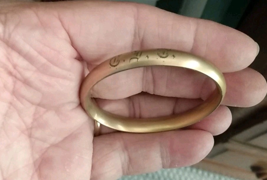 Antique Gold Filled Frosted Finish Hinged Bangle Bracelet With Initials 14.7 Gr