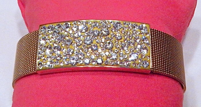 Retro Brilliant Pave Crystals Golden Mesh Band Bracelet SS LN S48