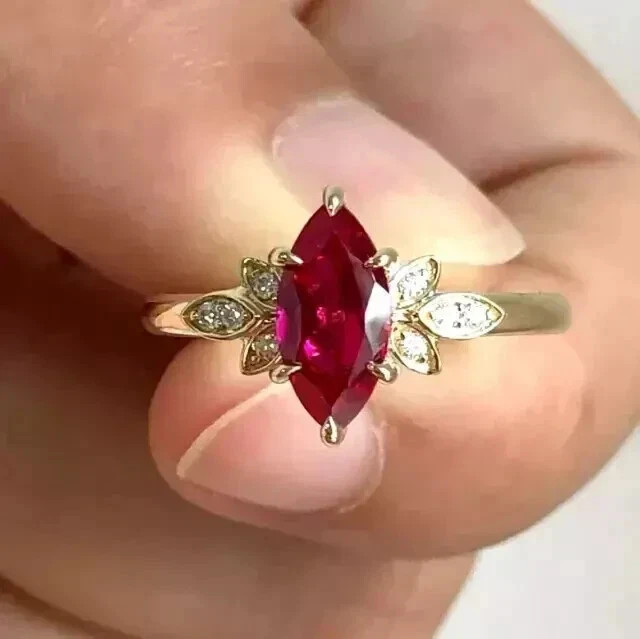 3Ct Art Deco Style Lab-Created Red Ruby Anniversary 14K Yellow Gold Finish Ring