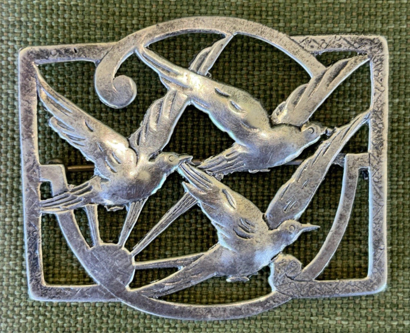 NORSELAND CORO(?) Silver Vintage Antique 3 Birds Brooch Pin Unmarked 2 1/4”x 2”