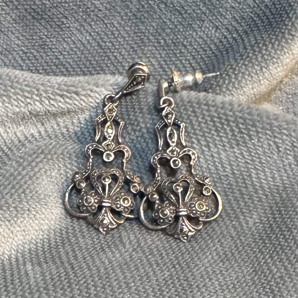 Vintage Sterling Silver Art Deco Dangle Drop Earrings 1.5”