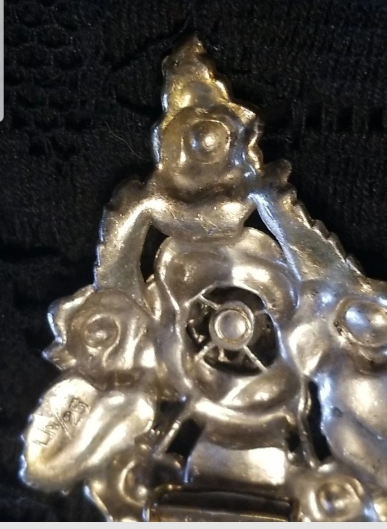 Little Nemo Antique Dress Clip, 3 Inch Signed, LN/25, Pink Rhinestones & Silver