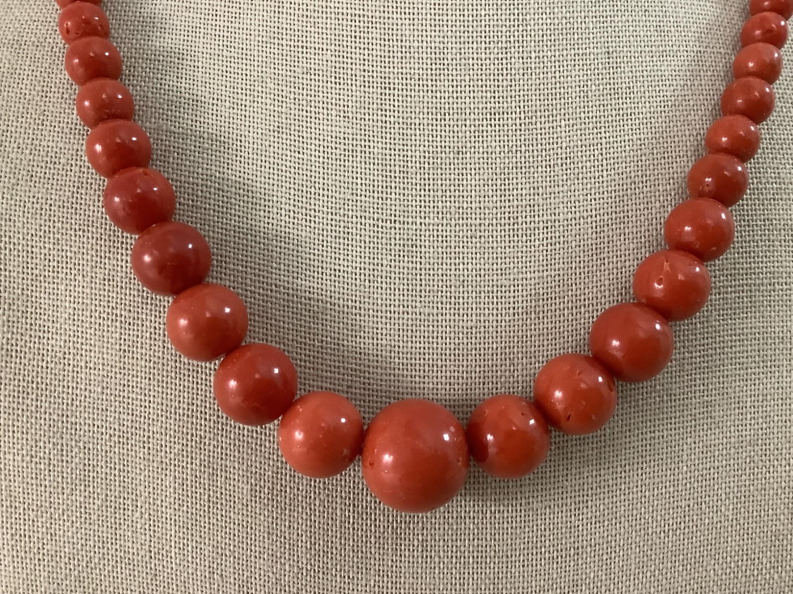 Antique genuine red coral graduated bead necklace 21 in 43.84g