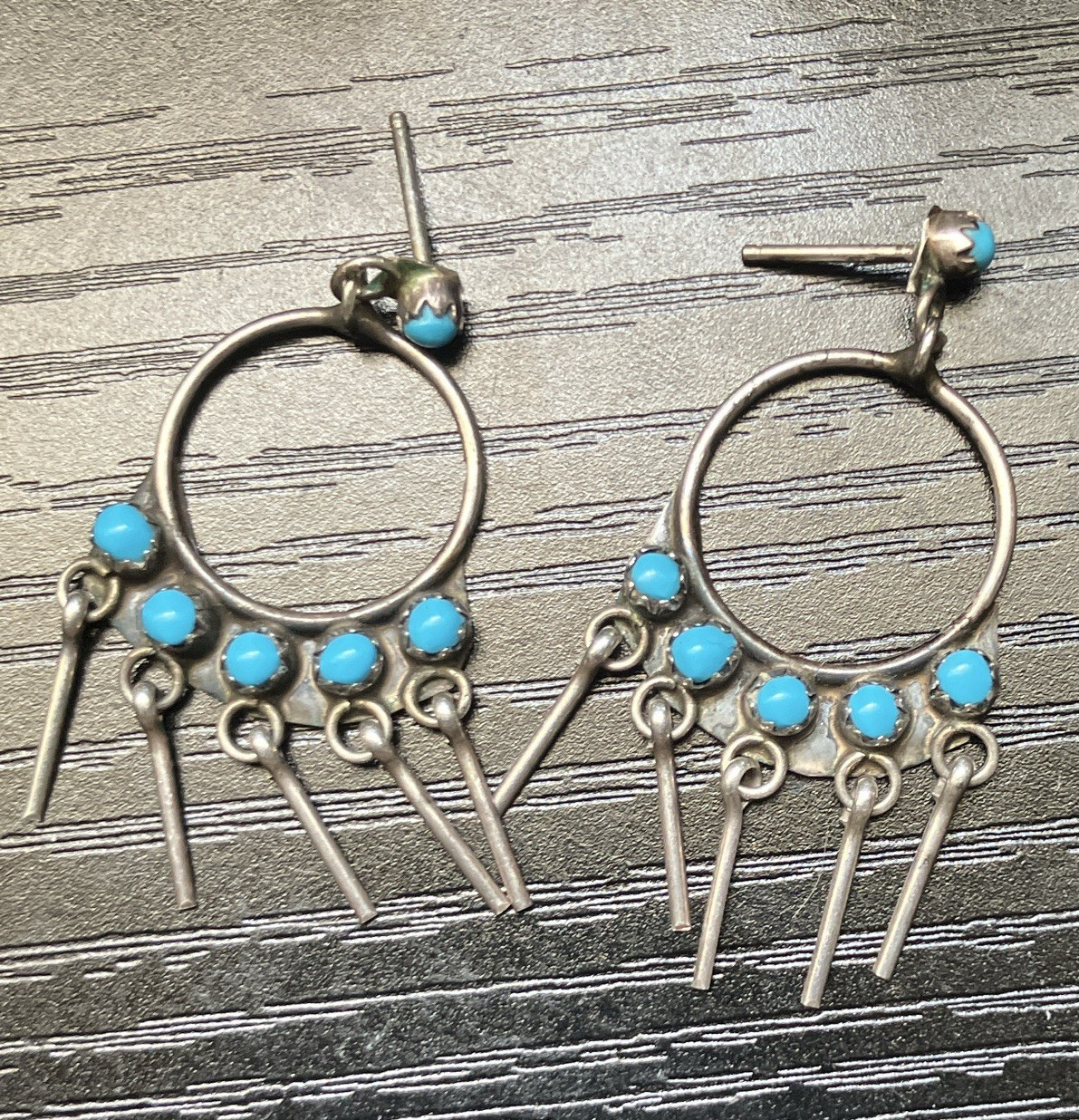 Silver Tone Hoop Dangle Earrings Blue Round Beads Butterfly Closure Lobe