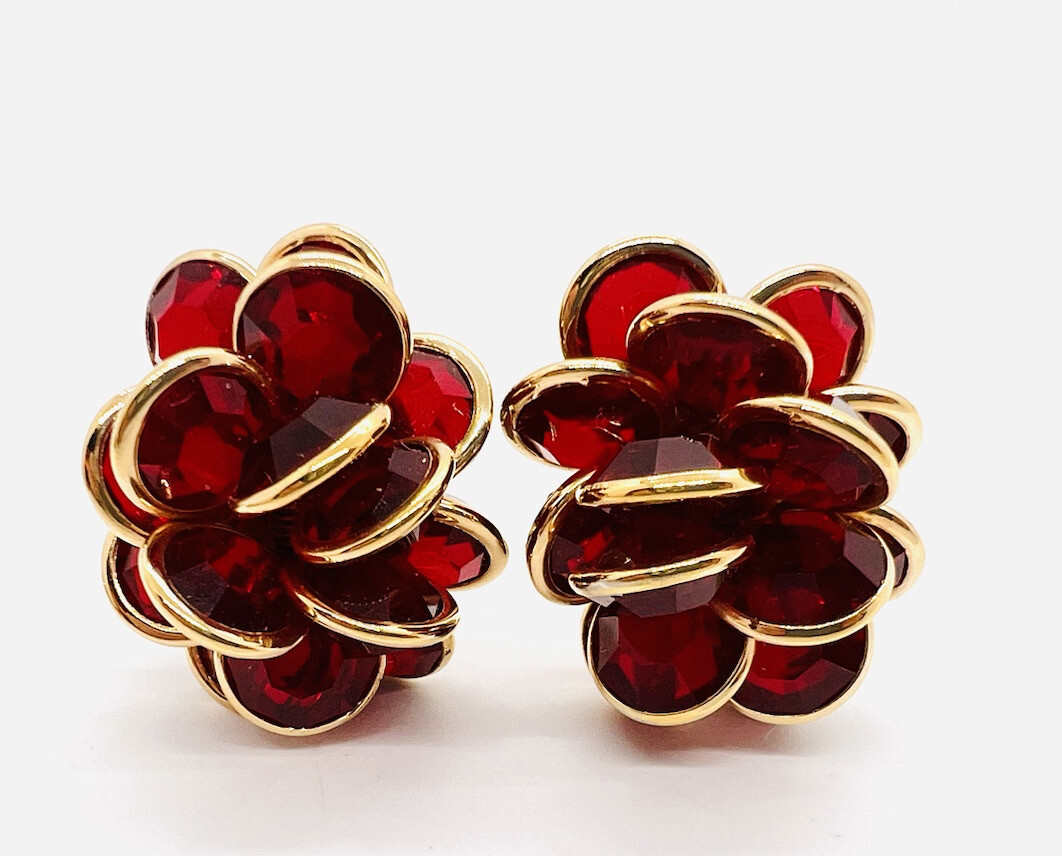 Large SWAROVSKI 3 Dimensional Bezel Set Crystal Earrings Signed Vintage Jewelry
