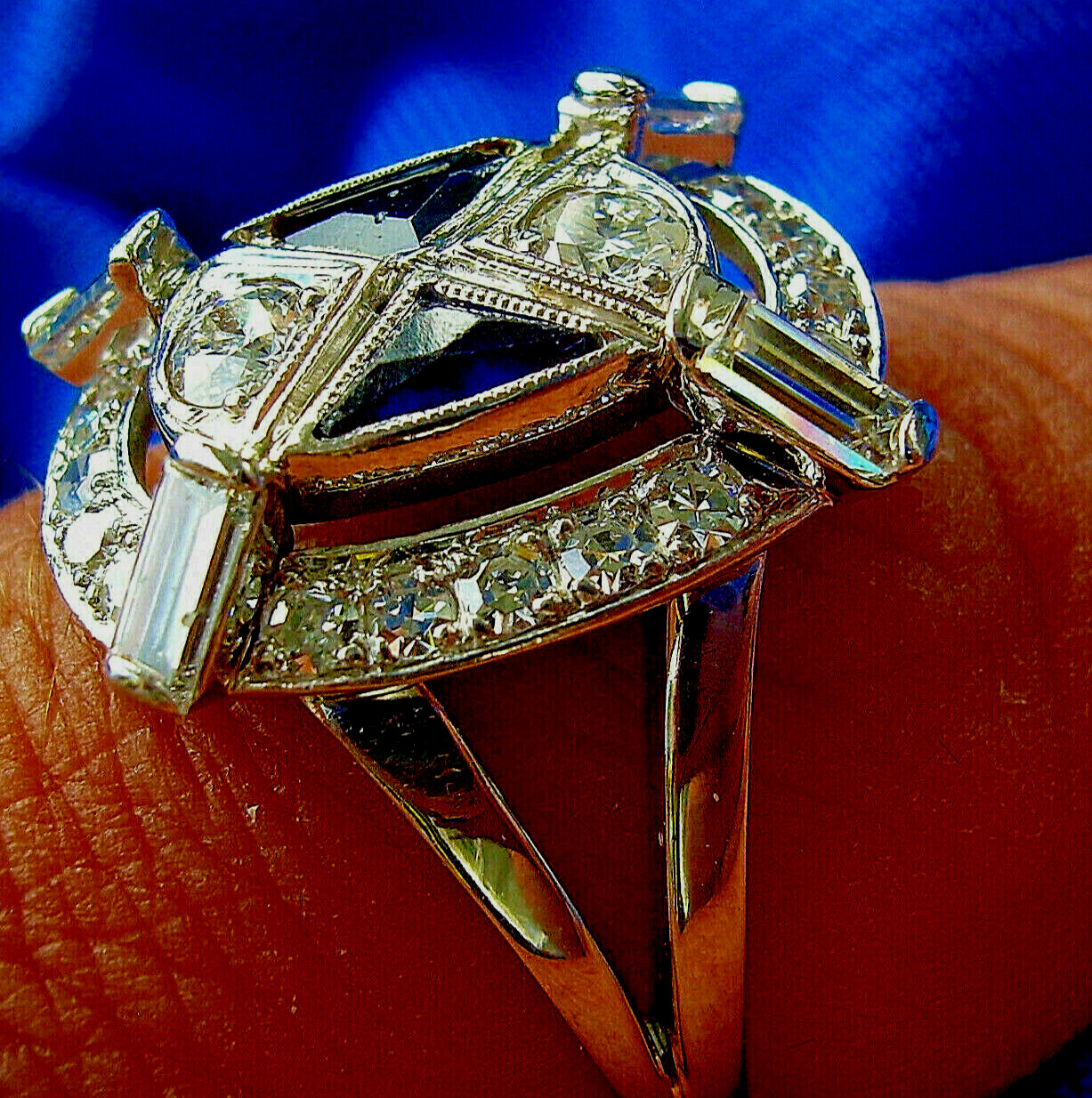 Original EARTH MINED DIAMOND Deco Sapphire Engagement Ring Vintage 18K GOLD