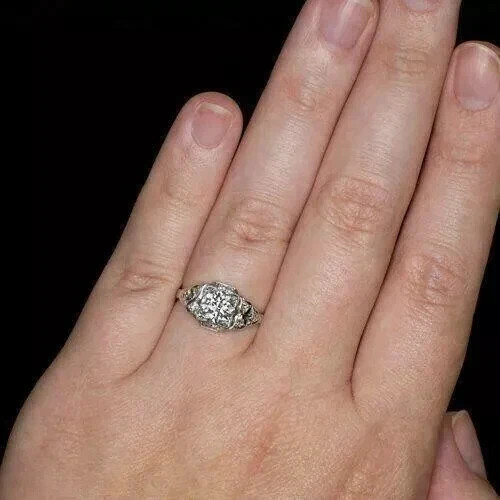 Art Deco 3.49Ct Round Cut Lab Created Diamond 14K White Gold FN Engagement Ring