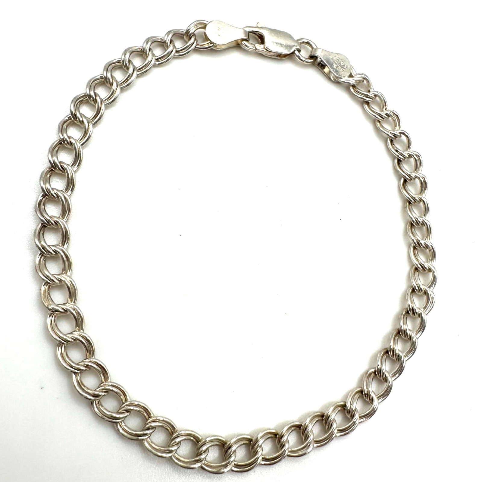 Italy 925 sterling silver double curb link chain starter charm bracelet 7.13″